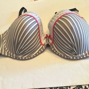 Striped Gray and Pink Lace Bra By Beauty